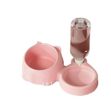 Imagem de Comedouro Duplo Anti Formiga para Cães e Gatos, Bebedouro Automático Pet com Suporte para Garrafa, Tigela Antiderrapante BPA Free(Rosa Claro)