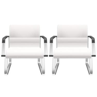 Imagem de Kit 02 Cadeiras De Escritório Recepção Fixa Pés Cromado Lev P03 Vinil Branco - Lyam Decor
