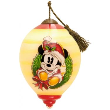 Imagem de Enfeite de Natal Hallmark Disney Ne`Qwa Art Mickey Mouse em Vidro Soprada Pintado à Mão com Cordão Ajustável, 5,7 x 8,3 x 5,7 cm