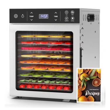 Imagem de Desidratador HOPERAN Inox 800W com 10 Bandejas, Controle Digital, Timer Ajustável e Fluxo de Ar 360° para Carnes, Frutas e Legumes