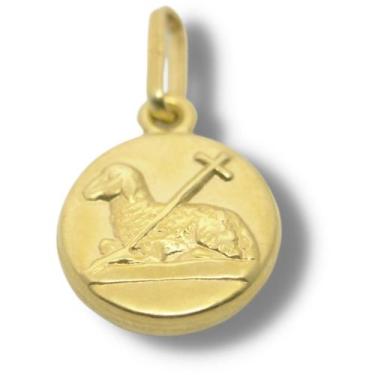 Imagem de Pingente Religioso Medalha Agnus Dei Ouro 18K P522 - Joiasmax