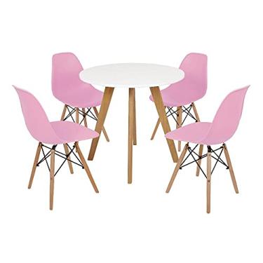 Imagem de Mesa Laura 80cm Branca + 4 Cadeiras Eames Eiffel - Rosa