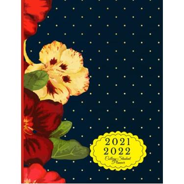 Imagem de 2021-2022 College Student Planner: Vintage Floral Navy Blue Polka Dot Academic Planner 2021-2022 For Women. Has Calendar, Monthly & Weekly Goals, ... Dates & Events Etc. With Space To Write.