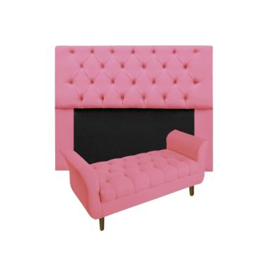 Imagem de Jogo Com Cabeceira Mirage + Recamier Grécia Solteiro 90 cm Suede Rosa Barbie - LM DECOR
