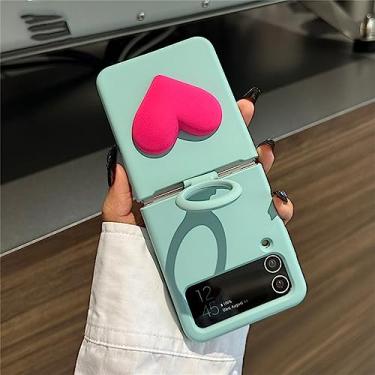 Imagem de 3D Love Heart Liquid Silicone Solid Color Case com Ring para Samsung Galaxy Z Flip4 3 Zflip4 Z Flip 3 4 5G Case Cover,b,For Z Flip 3