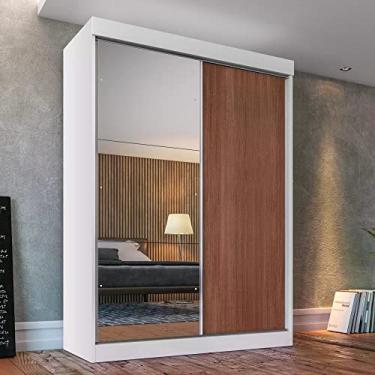 Imagem de Guarda Roupa Solteiro 2 Portas de Correr 1 Porta com Espelho 2 Gavetas Fama Espresso Móveis Branco/macadâmia
