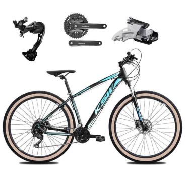 Imagem de   Bicicleta Aro 29 Ksw Xlt Alumínio Câmbio Traseiro Shimano Alívio e Altus 27v Freio Hidráulico Garfo Com Trava Pneu com Faixa Bege - Preto\Azul