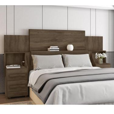 Imagem de Cabeceira Casal Extensível com 2 Mesas de Cabeceira 4 Gavetas 2 Tomadas Síria Freijó