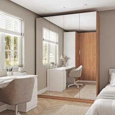 Imagem de Guarda Roupas Modulado com Espelho 4 Portas com Cabideiro Hera Cabecasa Madeiramadeira Louro/cromado