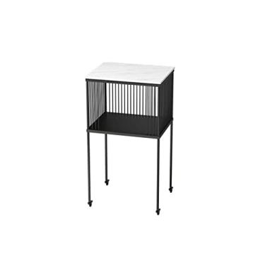 Imagem de Mesa lateral quadrada de ardósia mesa lateral escritório sala de estar mesa de centro removível moldura de metal quarto mesa de cabeceira rack de armazenamento duplo mesa de canto de ângulo estreito mesa de centro para sala de estar (cor: 1)