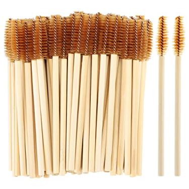 Imagem de 100 peças de varinhas de máscara descartáveis, escova de carretéis de bambu para extensões de cílios, pincéis de sobrancelha para cílios carretel kits de maquiagem aplicador, marrom