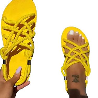 Imagem de Sandálias NICETOW Comfortable Fashion Summer Comfort Sandálias de Microfibra Hemp Rope Flat Beach Shoes para interior, exterior, férias amarelo, vermelho, preto, azul, laranja
