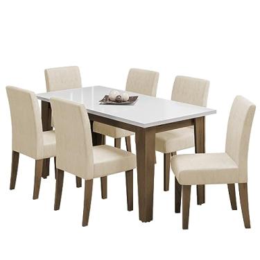 Imagem de Conjunto de Mesa Sala de Jantar Miami com 6 Cadeiras Trieste Suede 1,60m Cedro/Off White/Areia Dobuê