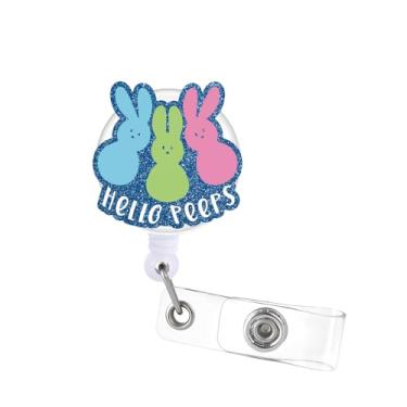 Imagem de Carretel de crachá de Páscoa retrátil coelho coelho suporte de crachá de acrílico acessório de crachá de enfermeira para professores de enfermagem médica estudantes escritório