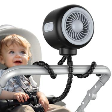 Imagem de Koonie Ventilador de carrinho portátil com tripé flexível, ventilador de assento de carro com clipe para bebês, ventilador operado por bateria recarregável com 3 velocidades, equipamento de viagem de