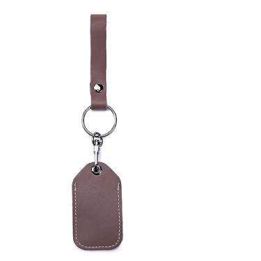 Imagem de Temvue Suporte de cartão de acesso de couro para AirTag RFID chaveiro chaveiro chaveiro NFC Smart Tag Card, Marrom, Tendência