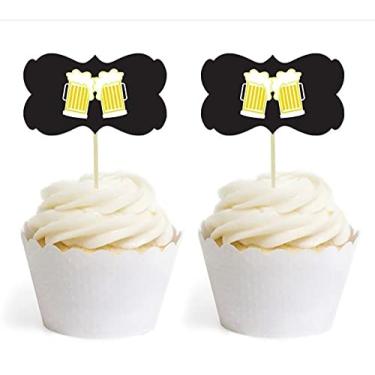 Imagem de Andaz Press Kit de lembrancinhas de festa de aniversário para cupcake, canecas de cerveja cheers!, dupla face, pacote com 18
