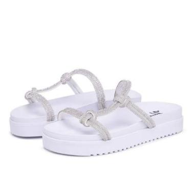 Imagem de Sandalia Rasteira Papete Flatform Tiras Com Strass Brilho Feminina Sola Alta Moderna Confortavel-Feminino