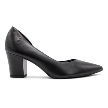 Imagem de Scarpin Usaflex Feminino Em Couro Salto Bloco Bico Fino Detalhe Costura AL4105