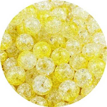 Imagem de 100 contas de acrílico craqueladas de 12 mm contas de acrílico de cristal para fabricação de joias, contas espaçadoras redondas de acrílico, miçangas de acrílico para artesanato, miçangas de atacado para colar, pulseira, brincos, decoração de joias (amarelo claro)