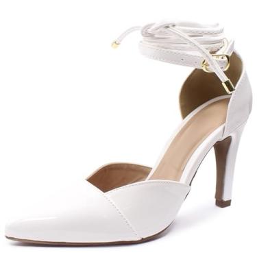 Imagem de Sapato Scarpin Re&Ton Salto Alto Amarração Feminino SC4 (Branco Verniz, BR, Adulto, Numérico, 35)