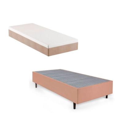 Imagem de Cama Box Solteiro King com Colchão Guldi Comfort com Massageador Quântico Molas Ensacadas (30x96x203) Bege e Branco