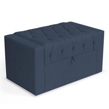 Imagem de Calçadeira Báu Solteiro Atena 90cm Capitonê Linho Azul - Desk Design