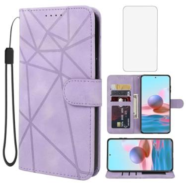 Imagem de Wanyuexes Capa para Redmi Note 10/Redmi Note 10S/Note 11SE/Poco M5S Capa carteira com protetor de tela de vidro temperado, capa flip de couro com suporte para cartão de crédito para Xiaomi Redmi Note