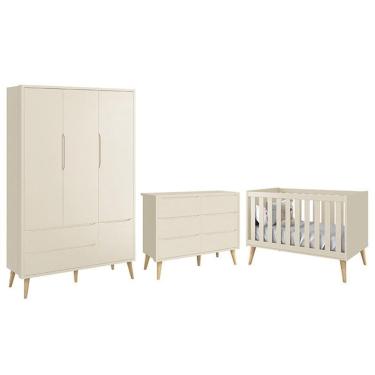 Imagem de Dormitório Completo Infantil Theo 3 Portas, Cômoda 6 Gavetas e Berço com Pés Madeira Natural - Reller Móveis