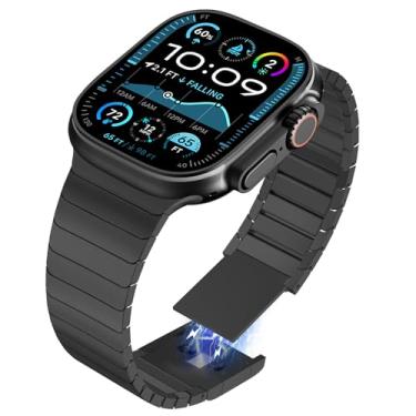 Imagem de WINGLE Pulseira masculina de metal para Apple Watch Ultra 3/2/1, séries 9, 8, 7, 6, 5, 4, 3, 2, 1, magnética, clássica, casual, executiva, preta