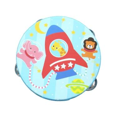 Imagem de Deevoka Pandeiro de madeira Pandeiro de mão Tambor Sino Instrumento musical Pandeiro de fileiras duplas para festa Concerto Jogo Brinquedos Crianças, Azul, 15cm