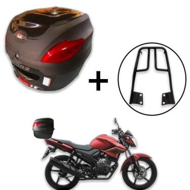 Imagem de Baú 41 Litros Awa Proos + Bagageiro  Fazer 150 2014+, preto brilhante