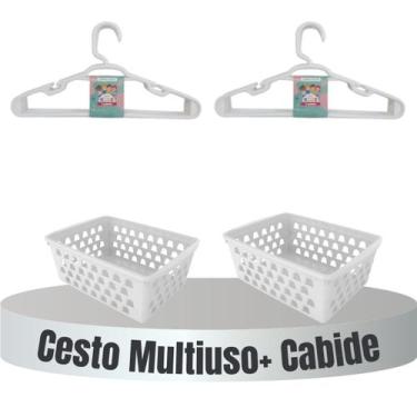 Imagem de Kit 10 Cestos Multiuso Organizador Retangular + 20 Cabides Infantil Br