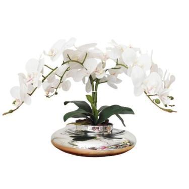 Imagem de Arranjo De Flores 4 Orquídeas Brancas Realistas Vaso Prata - La Caza S