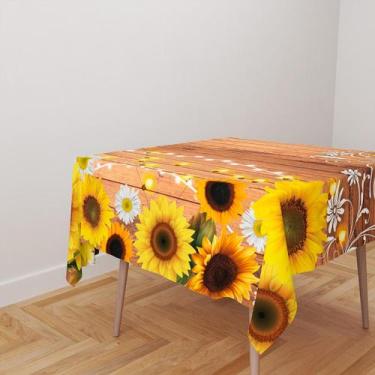 Imagem de Toalha De Mesa Quadrada 4 Lugares Tecido Oxford Girassol Flores Textur