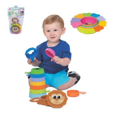 Imagem de Empilha Baby Macaco Didático Colorido Brinquedo para Bebê - Mercotoys