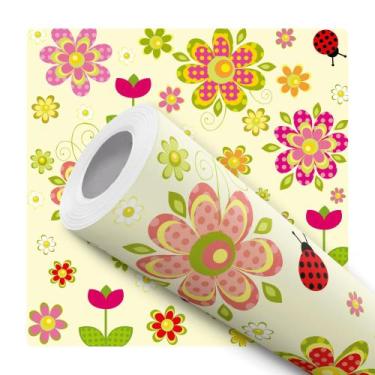 Imagem de Papel de Parede Vinílico Flores Coloridas Joaninha Sala Quarto 2m - DE