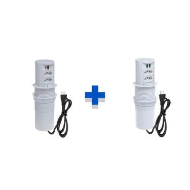 Imagem de Kit Torres Tomada Totem Slim Manual 2Tom 20A 2 e 2 USB 4.9A - CONNECT 