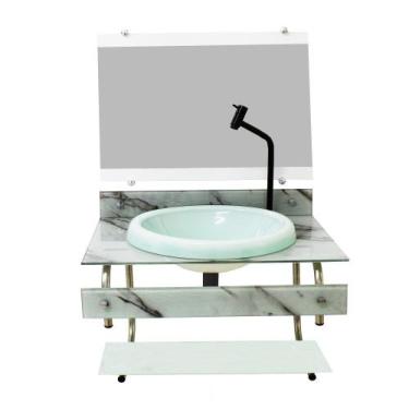 Imagem de Gabinete para banheiro de vidro itxx 60cm inox mármore branco + tornei