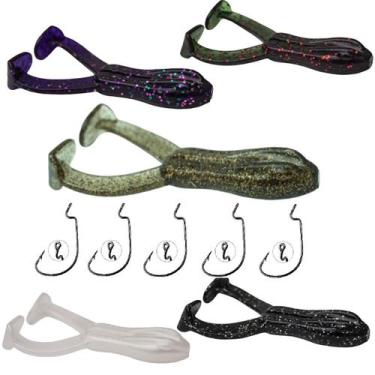 Imagem de Kit 5 Isca Sapo Soft Frog 7,5cm Sinking + 5 Anzol Offset 2/0 Para Pesc