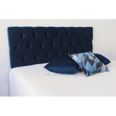 Imagem de Cabeceira Casal cama box Acolchoada 1.40m Painel Cor Azul Marinho boto