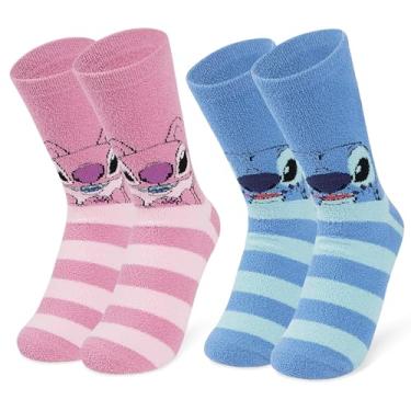 Imagem de Disney Stitch Pantufas femininas pacote com 2 meias fofas antiderrapantes de lã para cama Stitch Minnie Mickey Mouse Baby Yoda, Vários pontos/anjo, One Size