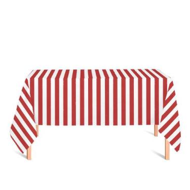 Imagem de Toalha de Mesa Retangular em Tecido Jacquard Estampado Listrado Vermel
