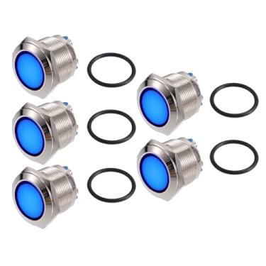 Imagem de X AUTOHAUX 5 peças de luz indicadora de LED 22 mm 12 V AC DC concha de metal à prova d'água piloto luz de sinal de painel para carro, caminhão, barco, interior, azul