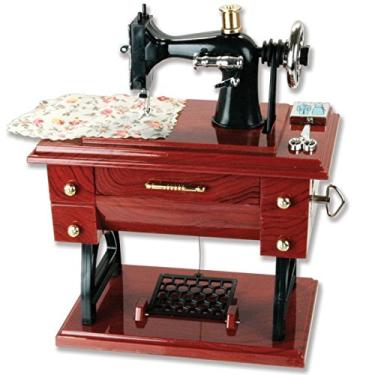 Imagem de Artyea Mini máquina de costura vintage estilo plástico caixa de música mesa decoração de mesa brinquedo presente para crianças pequenas, marrom