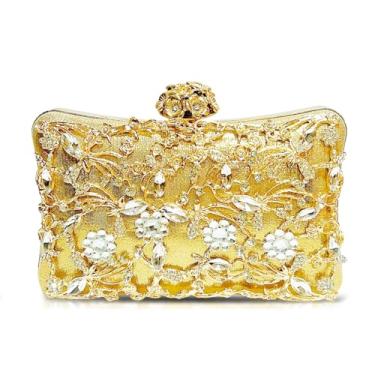 Imagem de QTKJ Bolsa de noite dourada para mulheres, bolsas clutch de strass, bolsa transversal para casamento, formatura, festas, viagens, Dourado, One Size