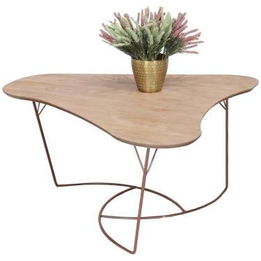 Imagem de Mesa De Centro Boomerang Madeira Amendoa Base Metal Cobre Nacc Amendoa Cobre