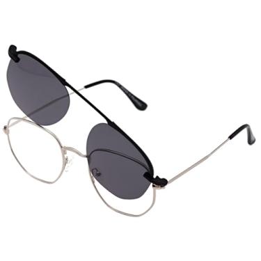 Imagem de Óculos Armação De Grau Clip On Hexagonal Unissex Solar (Prata)