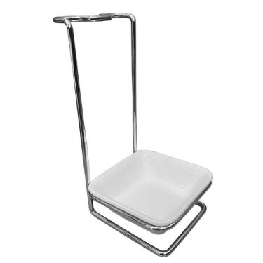 Imagem de GoldNJade Steel Pot Lid Holder Upright Ladle Holder Square White Ceramic Bowl Spoon Rest Rack Cooking Utensil Holder
