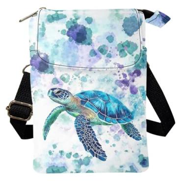 Imagem de Xpyiqun Bolsa transversal de lona feminina pequena bolsa de ombro para celular, Tartaruga marinha tie dye, Small